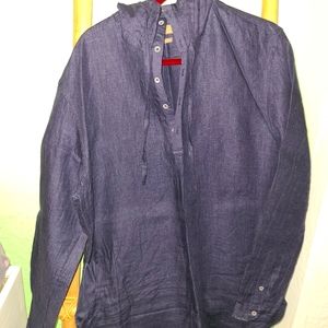 Zara longsleeve hooded linen shirt navy blue size xl